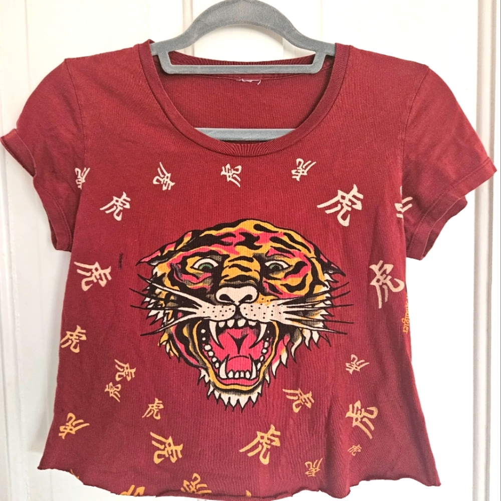 Ed Hardy by Christian Audigier Tiger Graphic Cropped Shirt